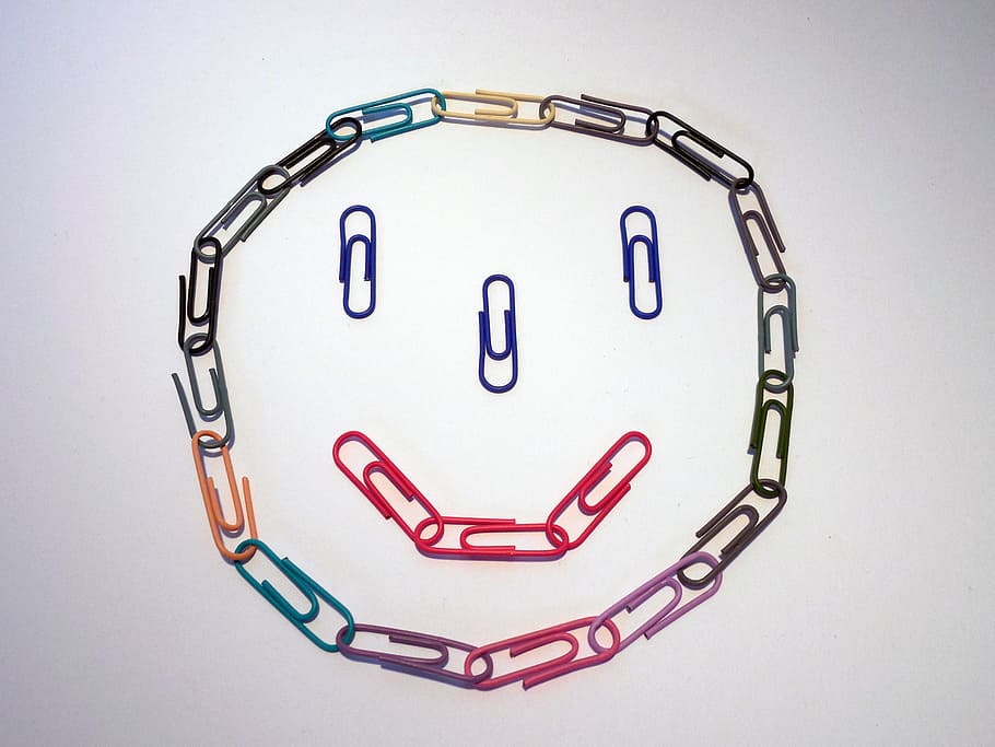paperclip, office, smiley, smile, face, work, colorful, indoors, shape, studio shot