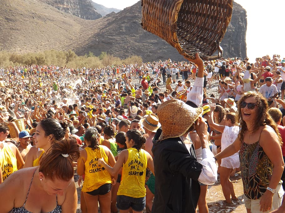 festivals in the pond, s nicolas village, gran canaria, people, party, crowd, group of people, real people, large group of people, women