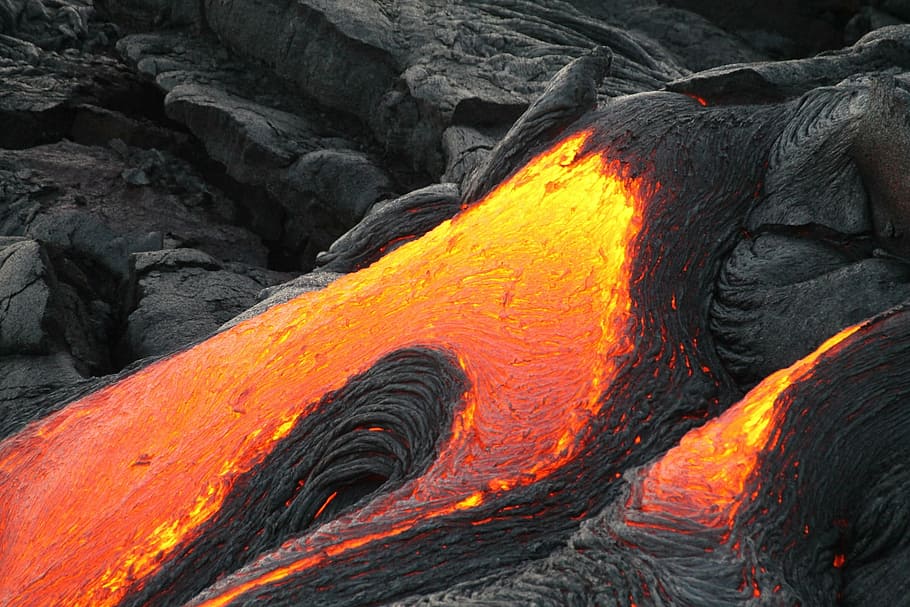 flowing lava, volcano, lava, flowing, eruption, landscape, active, hot, geological, hawaii