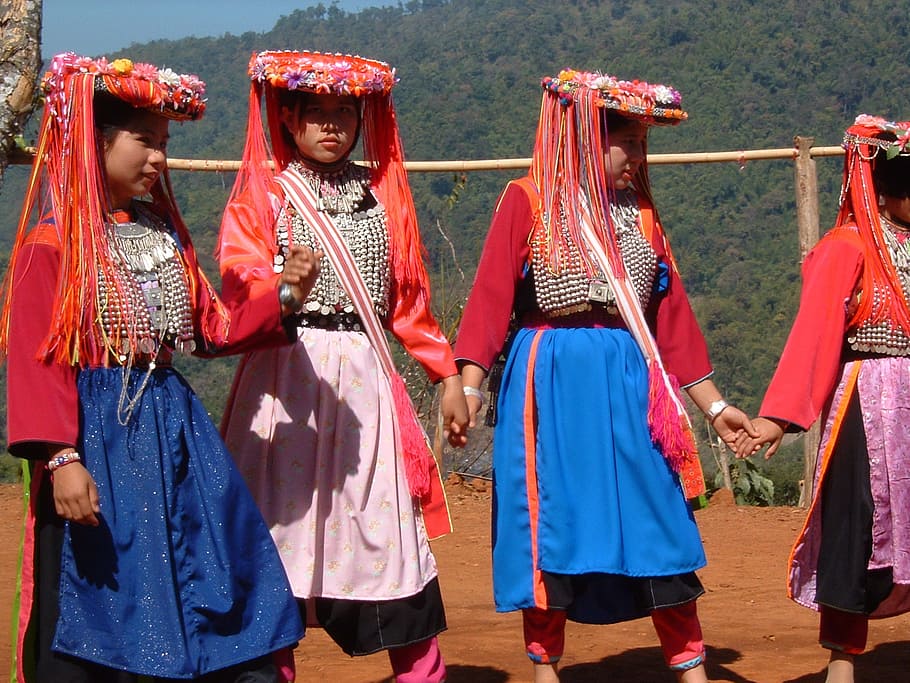 girls dancing, costumes, daytime, tribal, people nature, nature, traditional, people, ethnic, women