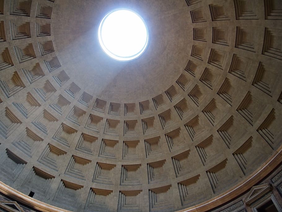 pantheon, rome, rotonda, dome, domed roof, incidence of light, church, dom, architecture, built structure