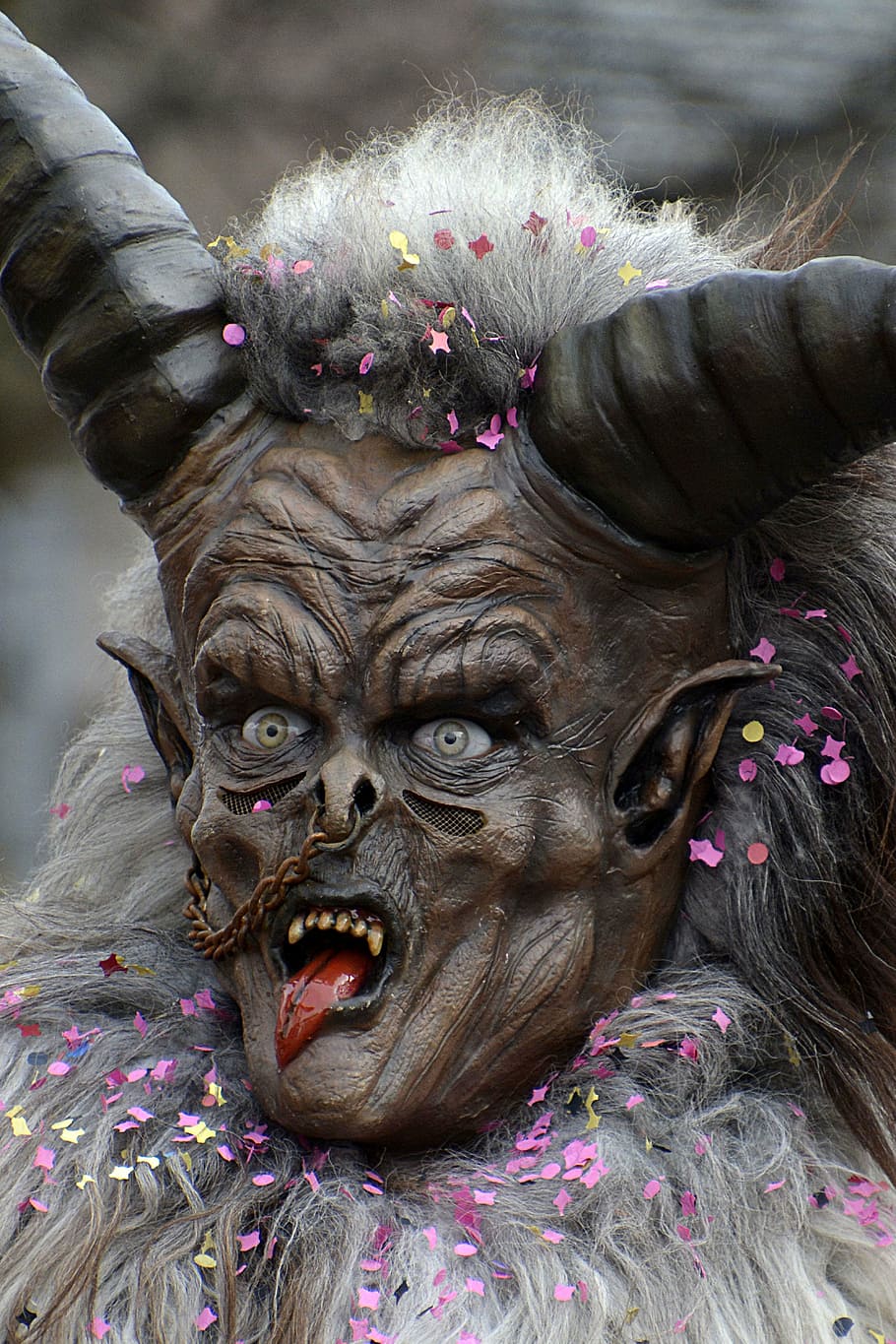 demon mask, pacer, mask, costume, customs, expel demons, good spirits call, creepy, horns, fash