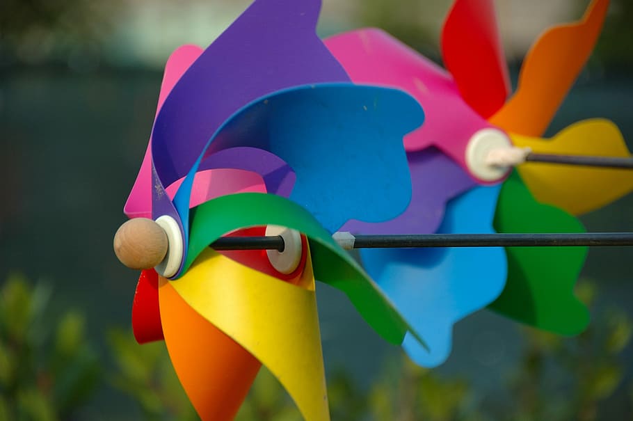Colorful, Pinwheels, Pinwheel, Colors, colorful pinwheels, wind, multi colored, close-up, vibrant color, focus on foreground