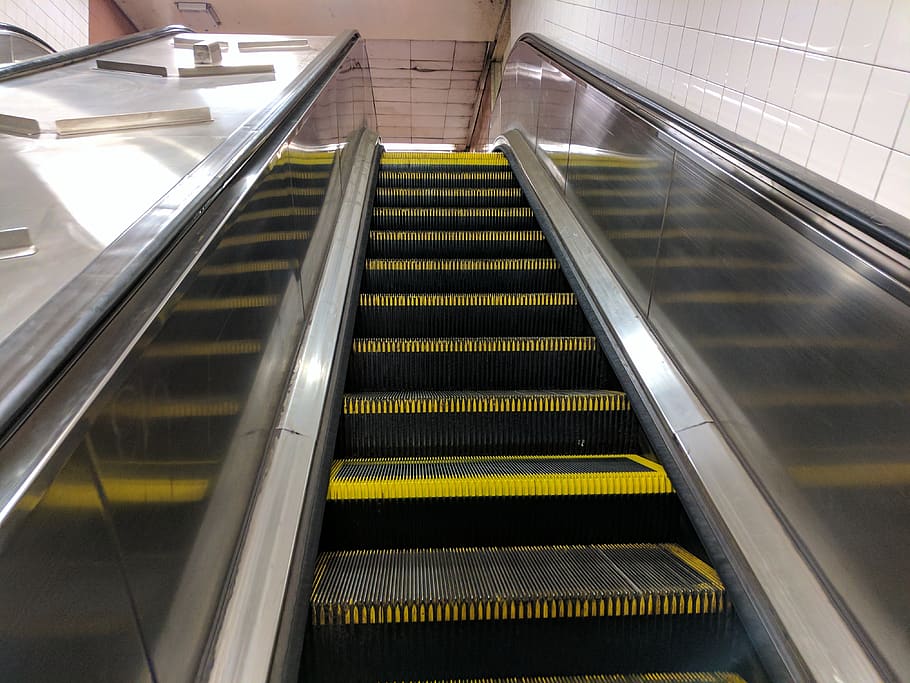 escalator, nyc subway escalator, urban, nyc, subway, underground, old, terminal, ny, city