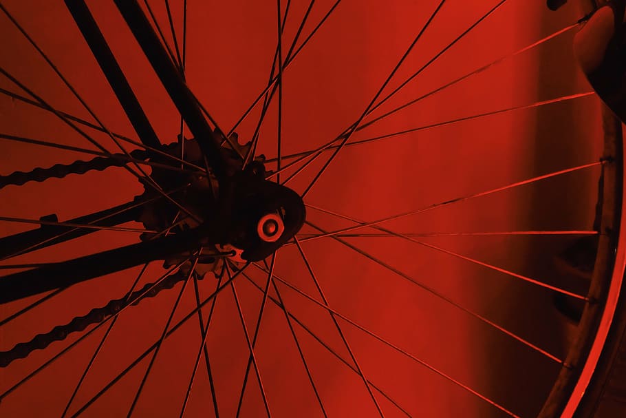 bike, bicycle, wheel, tire, spoke, chain, red, transportation, mode of transportation, backgrounds