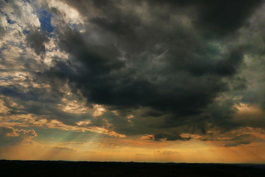 空, 雲, 自然, 日没, 風景, 日光, 光線, 太陽光線, 照明, 気分