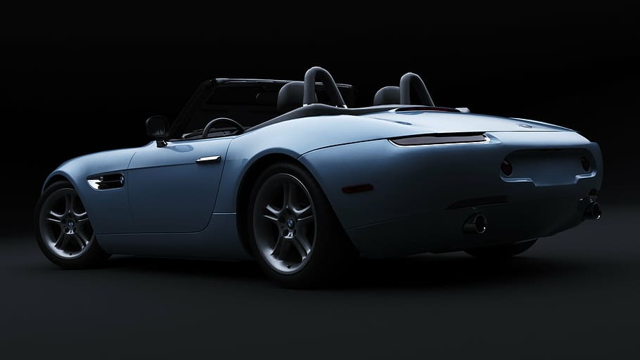 roadster conversível azul, bmw z8, carro, render 3d, automóvel, veículo, transporte, automotivo, projeto, automático