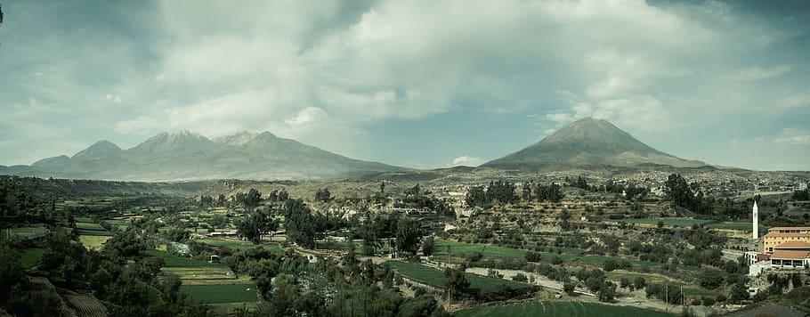 peru, arequipa, architecture, mountain, volcano, andes, perspective, cordillera, panoramic, clouds