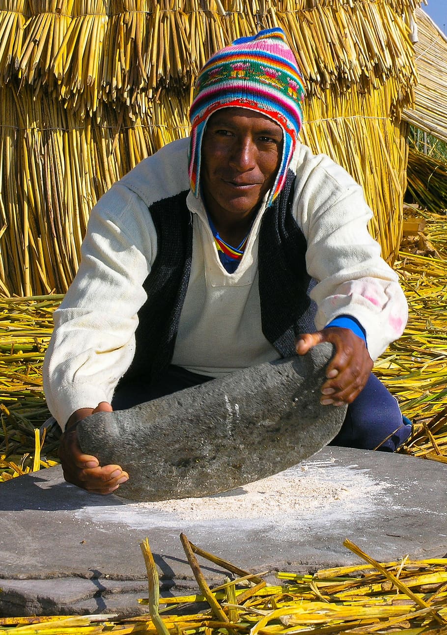 peru, lago titicaca, masculino, trabalhando, trabalhador trabalhador, culturas, ásia, homens, agricultura, pessoas