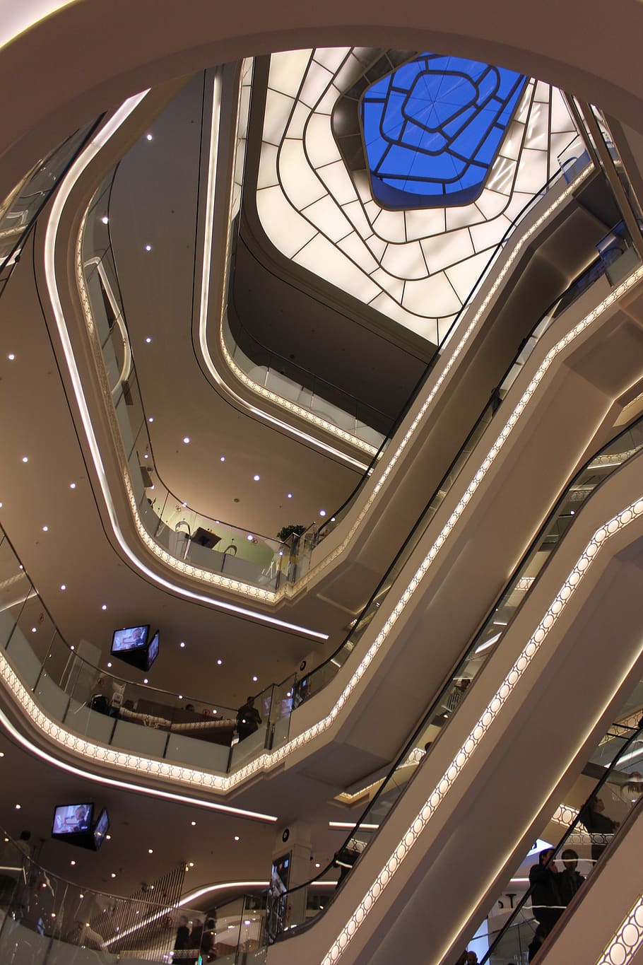 shopping centre, shopping, architecture, escalators, glass dome, mall, indoors, illuminated, ceiling, built structure