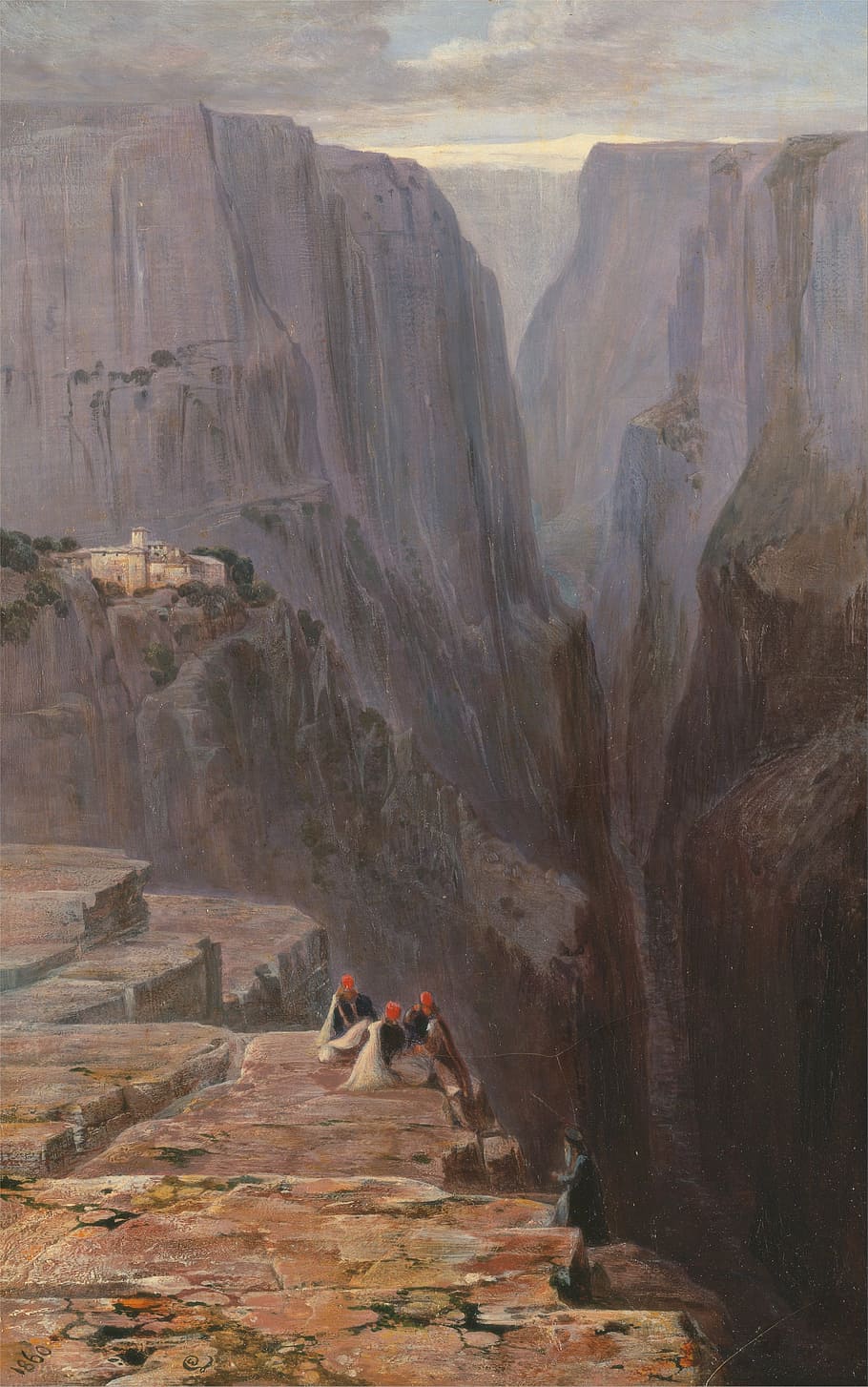 Edward Lear, pintura, óleo sobre tela, artística, natureza, fora, céu, nuvens, paisagem, montanhas