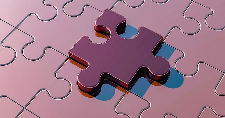 purple jigsaw puzzle, puzzle, pieces of the puzzle, connection, puzzles, memory cards covered with, together, connected, piecing together, 3d-model
