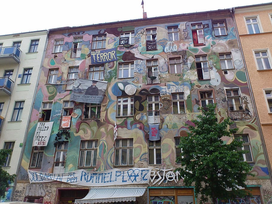 Berlín, Kreuzberg, Friedrichshain, graffiti, Kiez, punk, problema, Hauswand, fachada, pintura de fachada