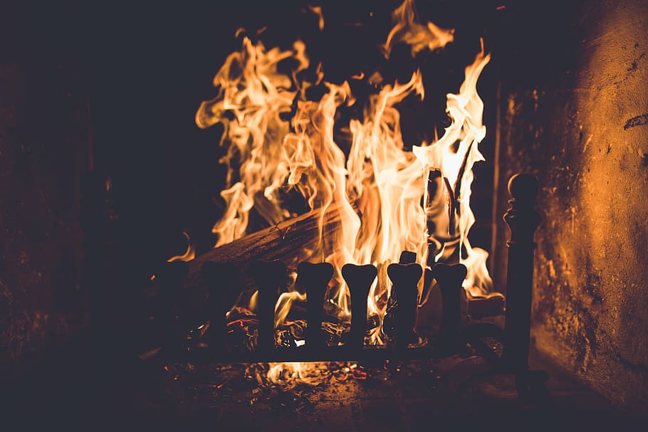 fotografi time-lapse, pembakaran, kayu, api, di samping, coklat, bingkai, masih, cerobong asap, perapian