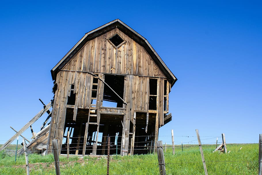 brown, wooden, shack, field, Old Barn, Prairie, Rustic, Wood, landscape, weathered