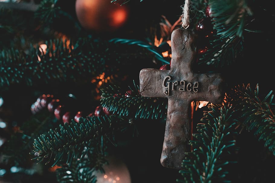 十字架, クリスマスツリー, 葉, 緑, 植物, 庭, 装飾, アート, デザイン, クロス