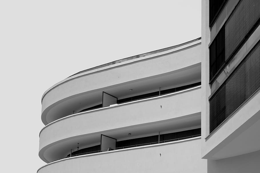 arquitetura, fotografia, branco, curvado, concreto, construção, arranha céu, arte, prédio de escritórios, complexo hoteleiro