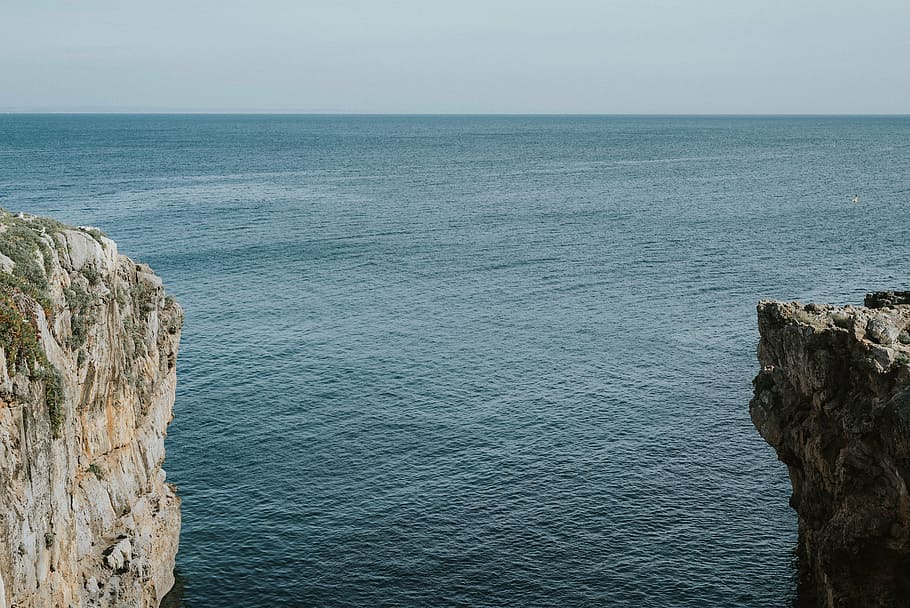 beige, cliff, body, water, sea, ocean, waves, nature, rocks, hill