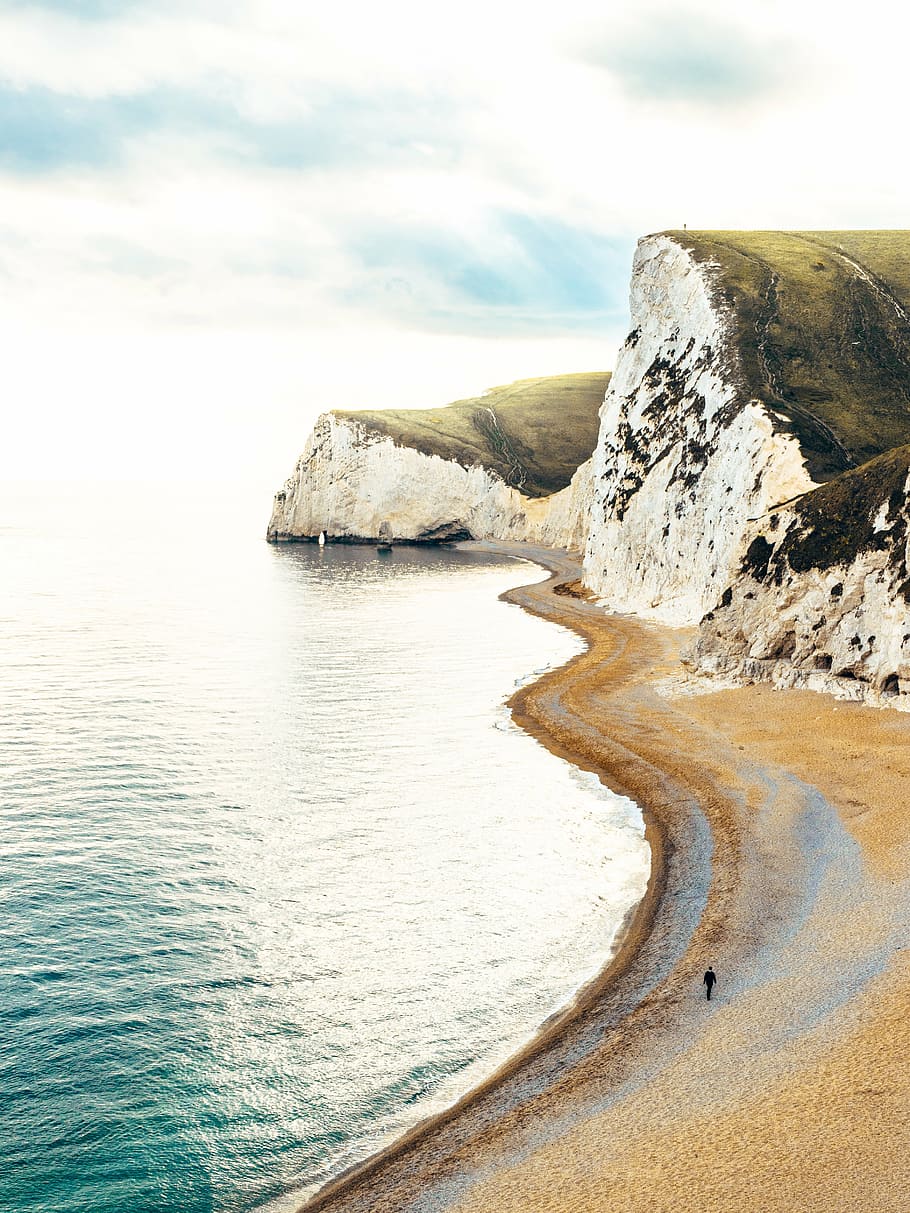 blanco, acantilado, fotografía de Dover, mar, océano, agua, olas, naturaleza, rocas, azul