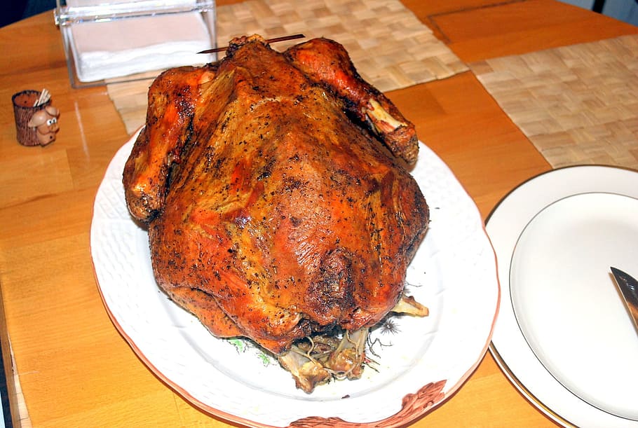 roasted, turkey, plate, bird, food, dinner, meal, meat, poultry, thanksgiving