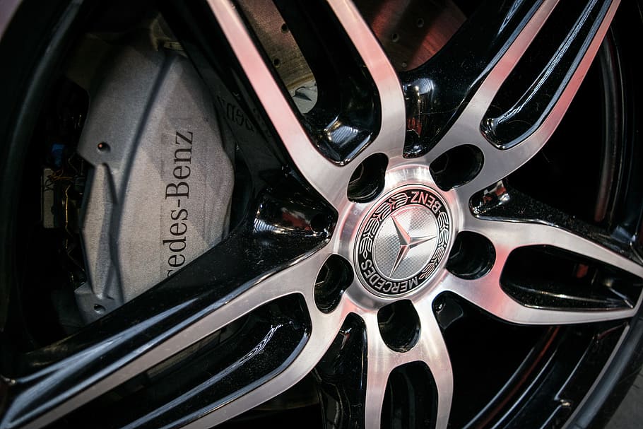 gray, black, mercedes-benz wheel, mercedes-benz, mercedes, wheels, rims, brakes, logo, car