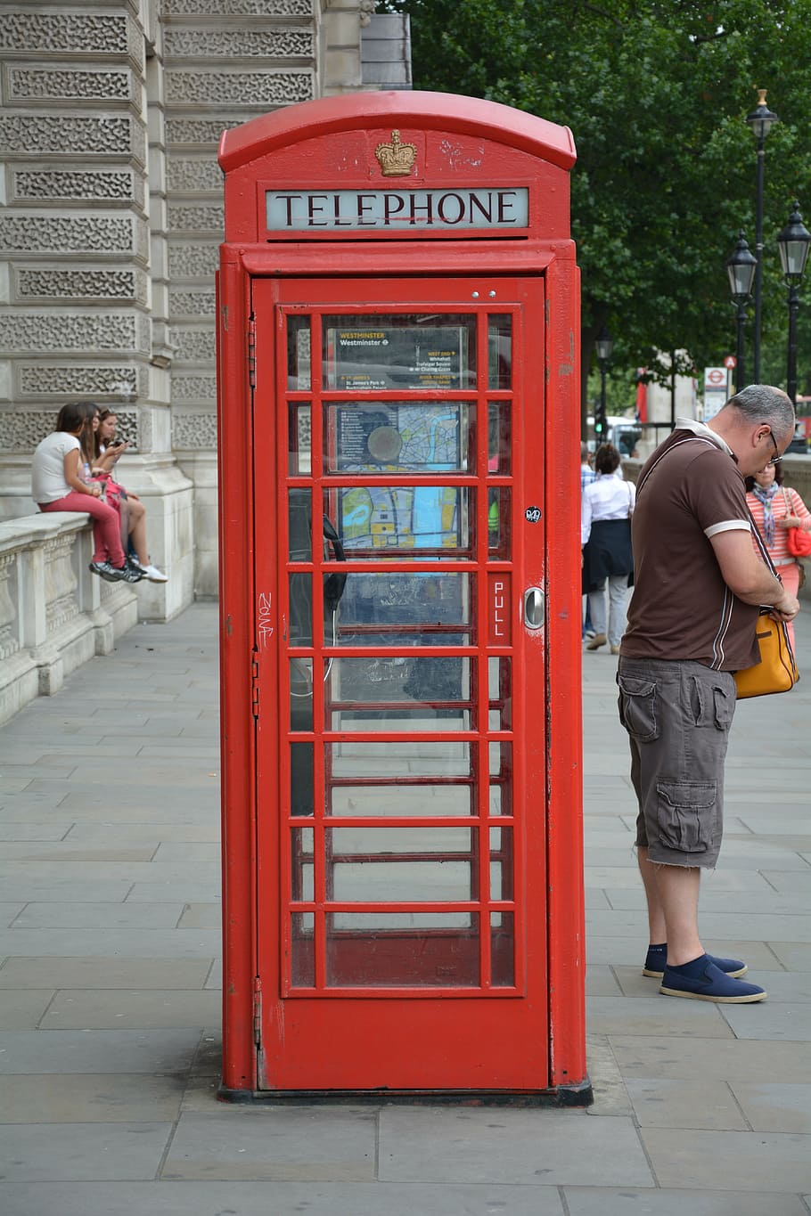 man, standing, red, phone booth, telephone house, london, phone, london - England, uK, england