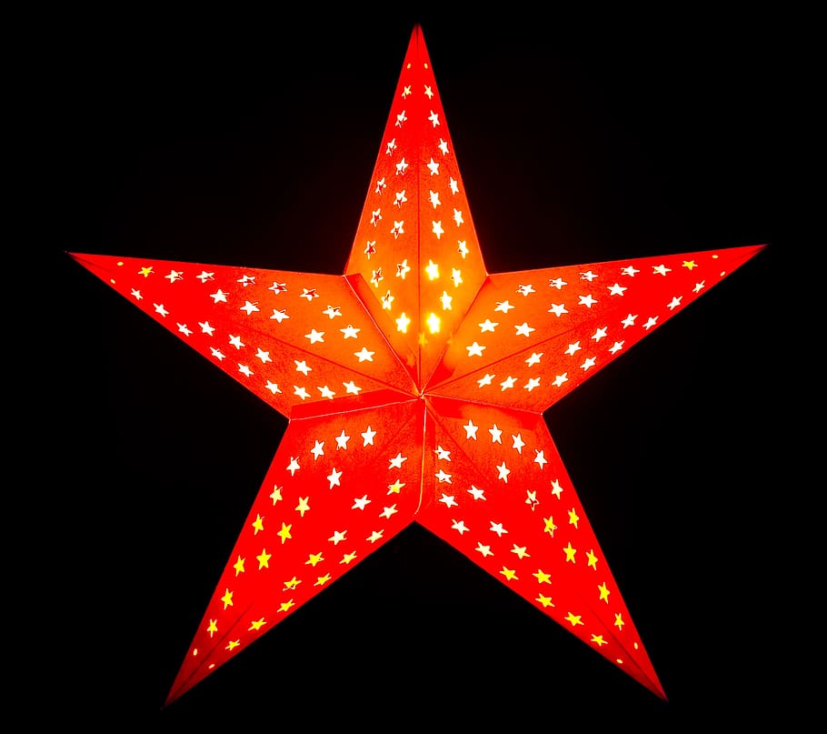 lampu, bintang, kedipan, bentuk bintang, bentuk, malam, merah, liburan, hari Natal, diterangi