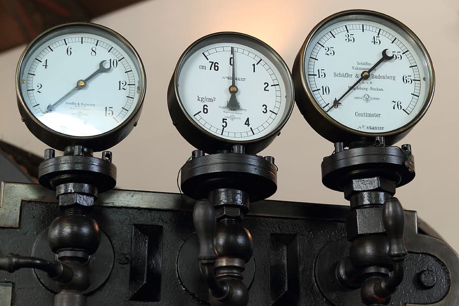 Germany, Bocholt, Textile, Museum, Steam, textile, museum, engine, gauge, instrument, pressure