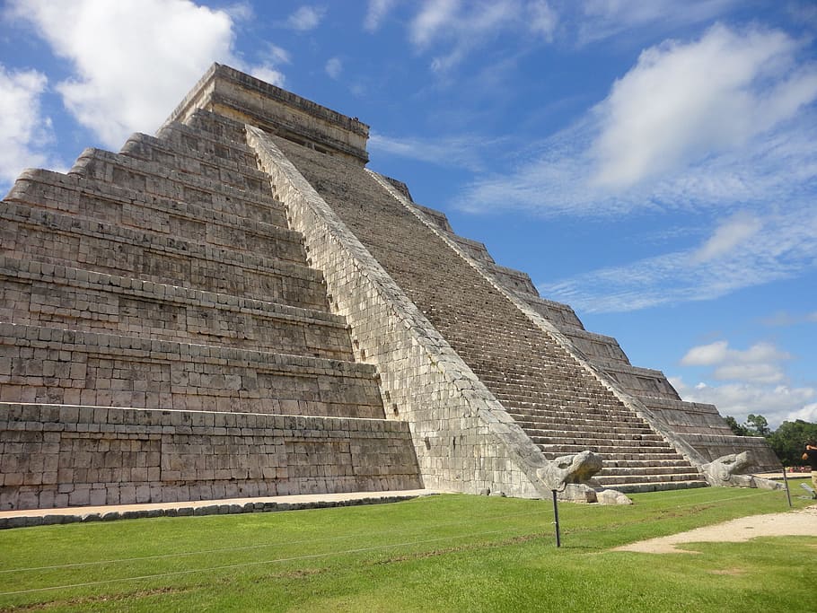 pyramid, blue, sky, daytime, Chichen Itza, Mexico, Mayan, chichen itza, mexico, history, the past