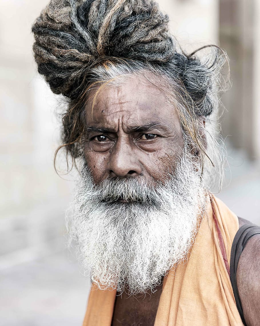 man, wearing, brown, shirt photography, portrait, sadhu, holyman, religion, asia, india