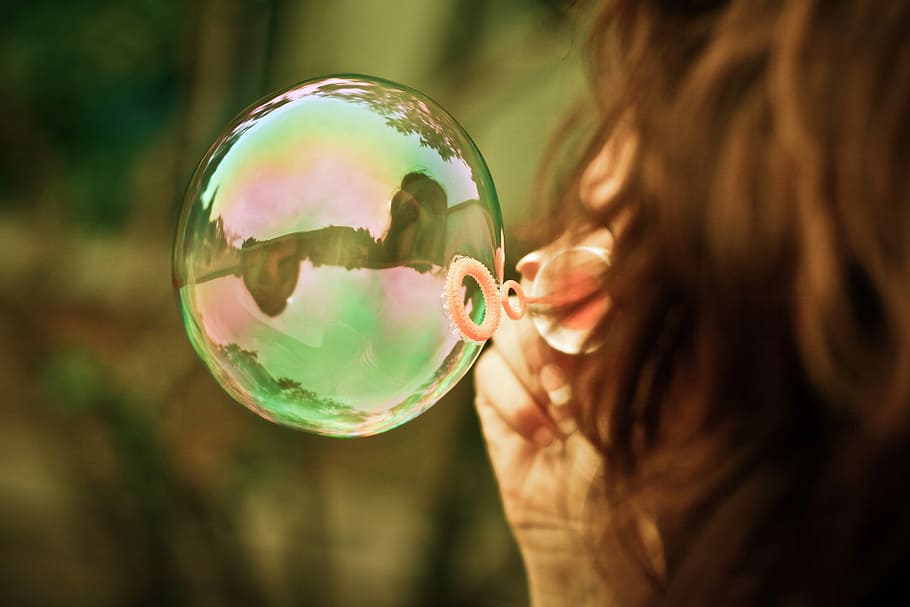 Girl, Blowing, Bubble, brunette, bubbles, fun, gardens, party, nature, outdoors