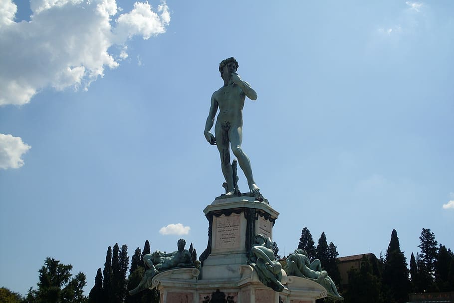 michelangelo, statue, florence, david, bronze, piazzale michelangelo, tuscany, tourism, sculptures, sculpture