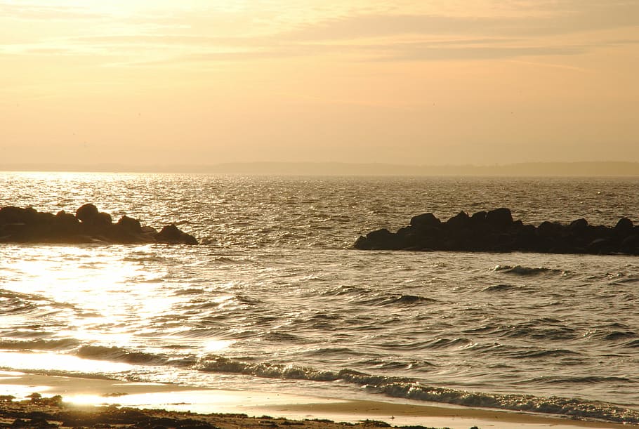 puesta de sol, mar, himmel, naturaleza, costa, playa, ola, pintorescos, paisaje, agua