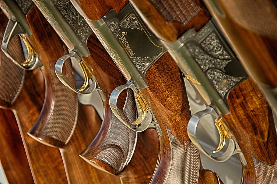 brown, silver pistol, guns, rifle, weapon, target, hunting, firearm, shotgun, wood - Material