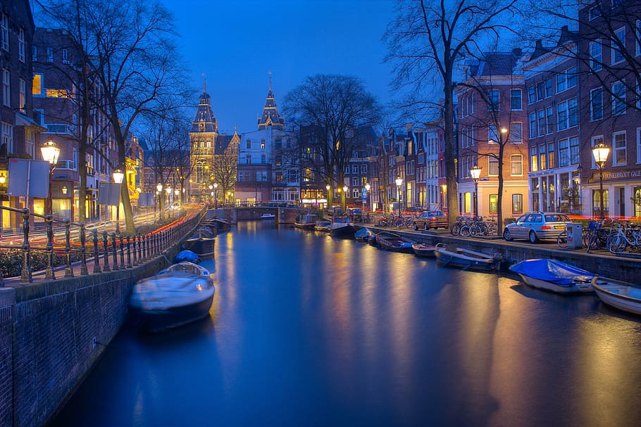 amsterdam canal, amsterdam, night, canals, evening, wallpaper, illuminated, reflection, city, canal