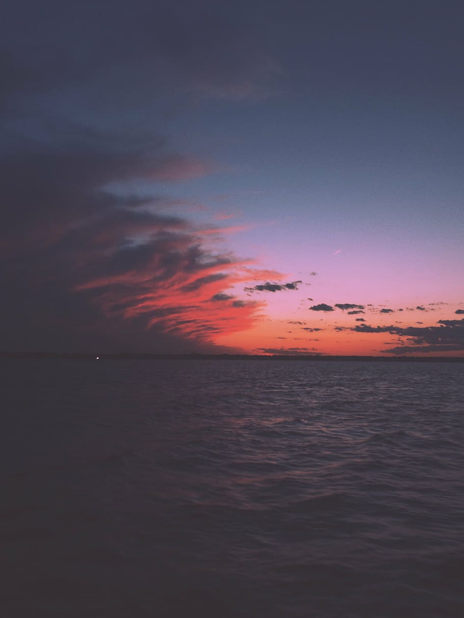 ocean, orange, clouds, sea, water, wave, nature, horizon, sky, sunset