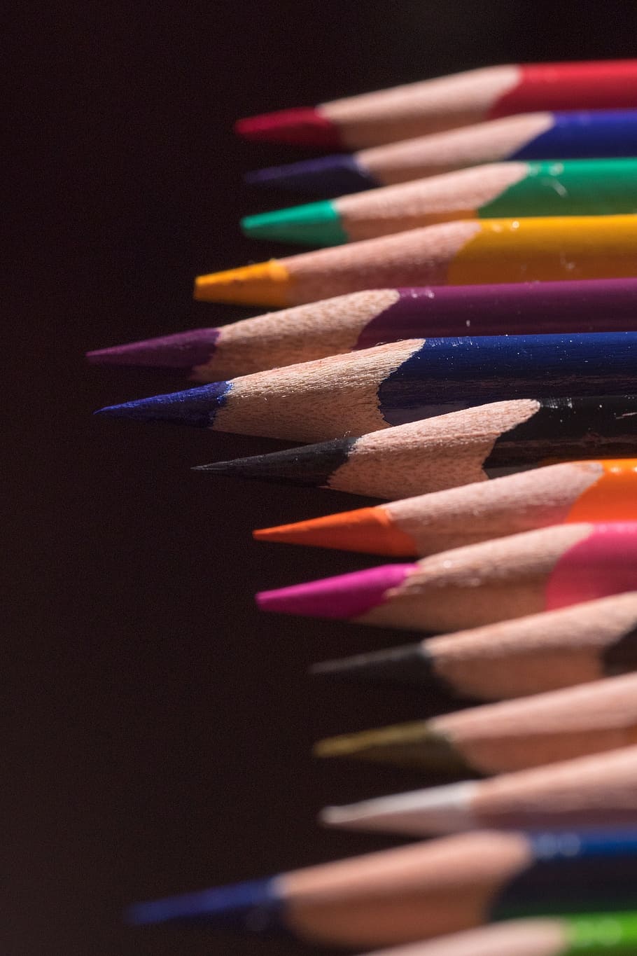 lápices de colores, clavijas de madera, bolígrafos, coloridos, color, pintura, escuela, dibujar, puntiagudos, cerrar
