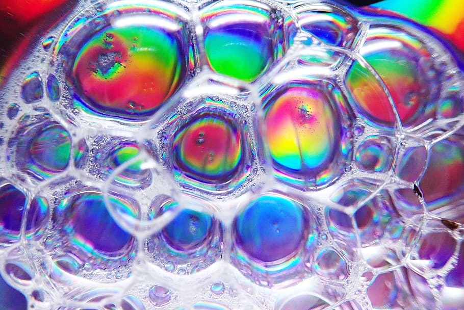 bubbles, soap, water, transparent, pattern, colorful, design, rainbow, multi colored, close-up