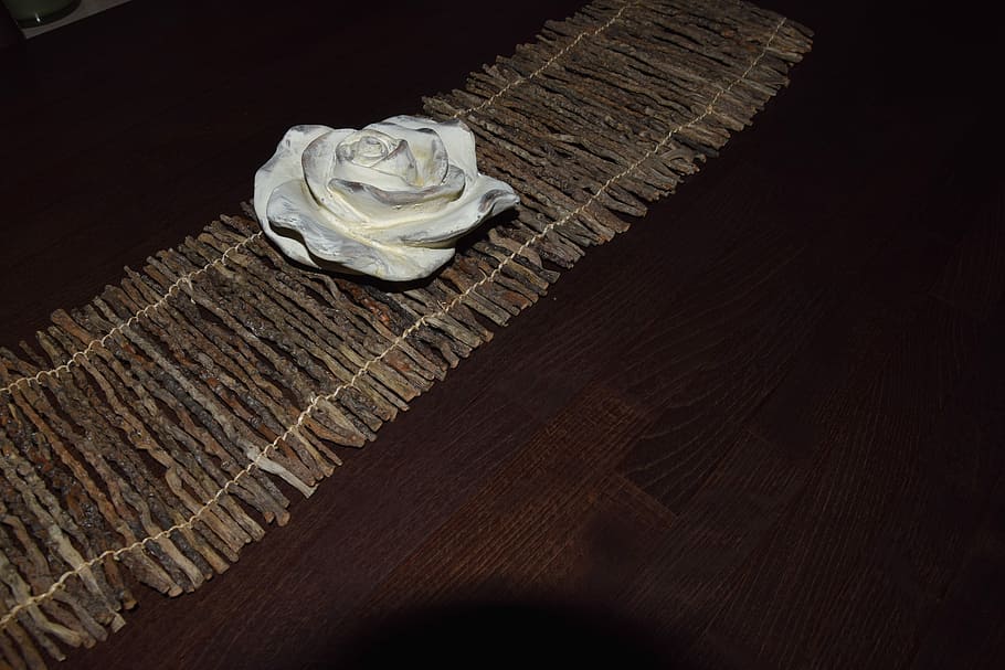 Deco, White Rose, Rose, Wood, Decoration, wood, stone, table, interior, high angle view, crumpled
