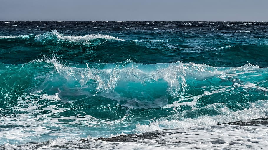 ocean waves, daytime, wave, water, surf, ocean, sea, spray, wind, motion