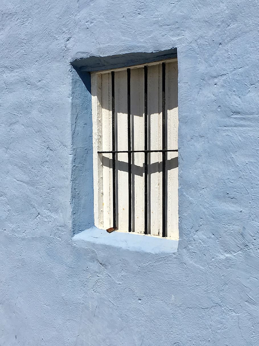 blue, wall, window, bars, house, architecture, urban planning, facade, construction, blue wall