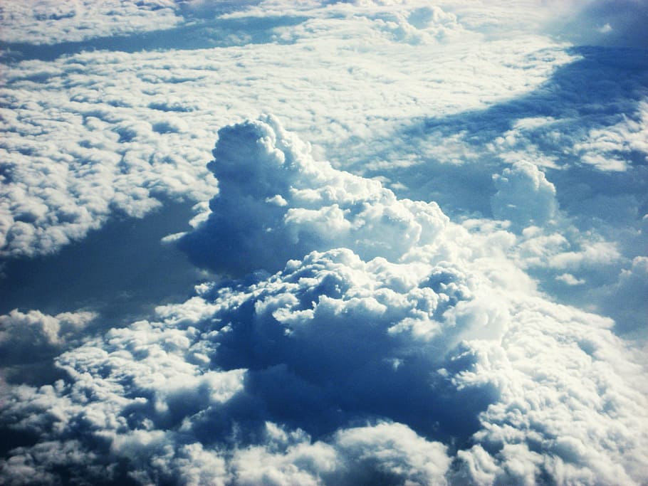 nube, cielo, avión, ventana, azul, cielo azul, blanco, aire, mosca, vuelo