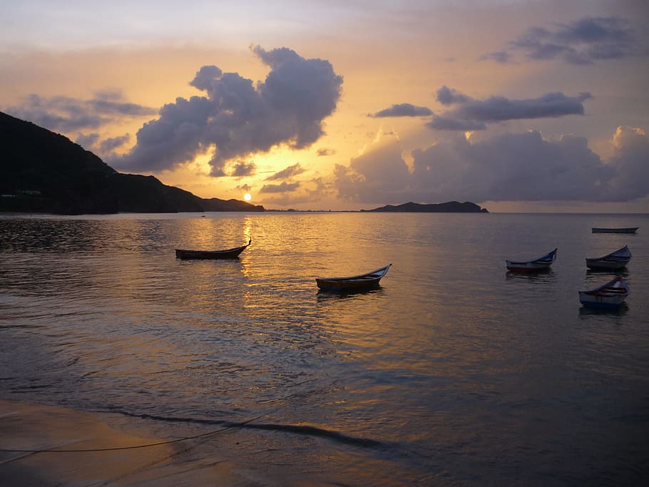 puesta de sol, río caribe, venezuela, agua, cielo, embarcación náutica, nube - cielo, transporte, pintorescos - naturaleza, belleza en la naturaleza