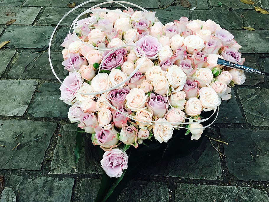 Heart, Rosses, Bouquet, Funeral, Flowers, heart shape, pink Color, flower, wedding, nature