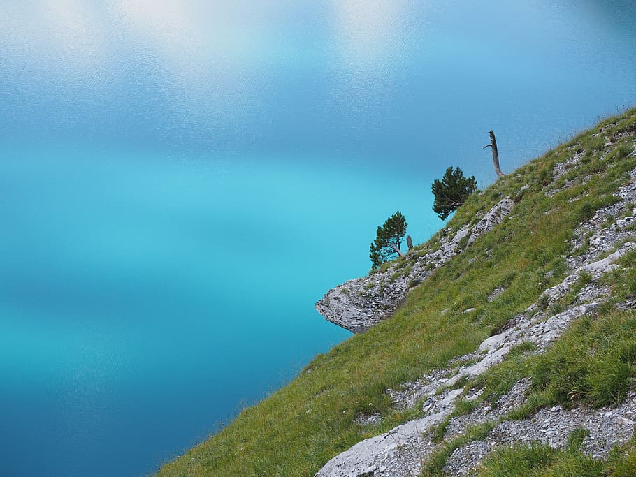 water, blue, idyll, colour scheme, lake oeschinen, lake, switzerland, bergsee, mountains, landscape