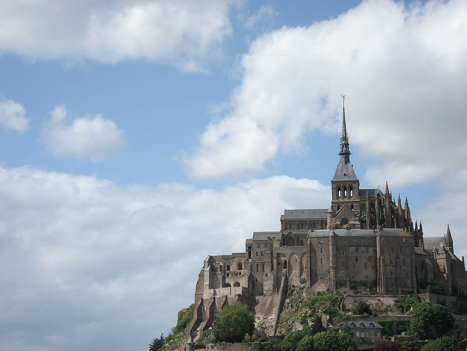 France, Mt Saint Michel, Castle, historical, sky, europe, fortress, fortification, travel, rock