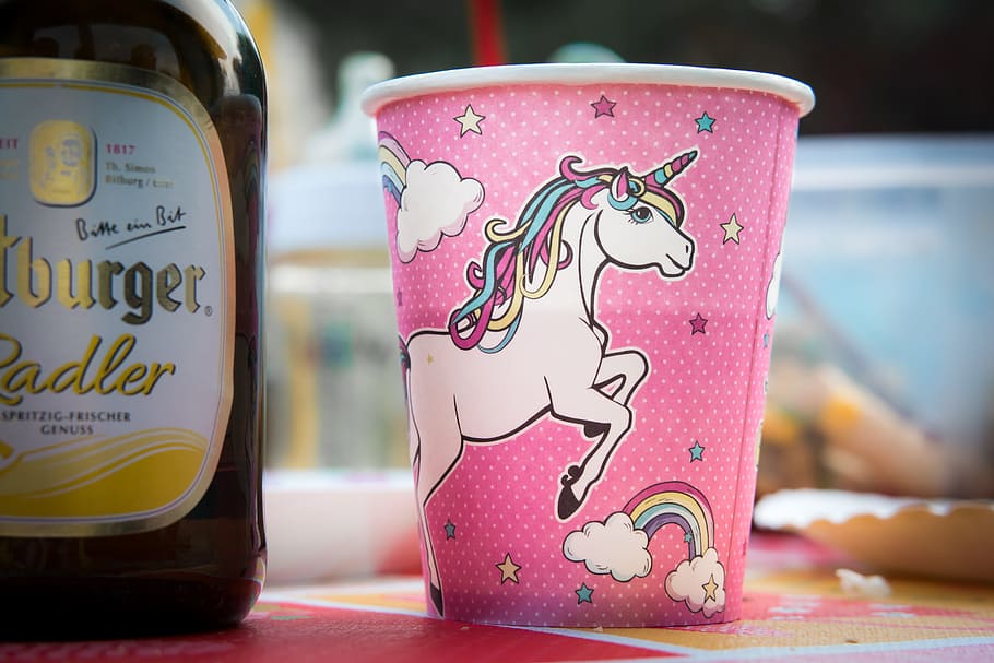close, pink, disposable, Birthday, Celebration, Cup, Bottle, festival, unicorn, party