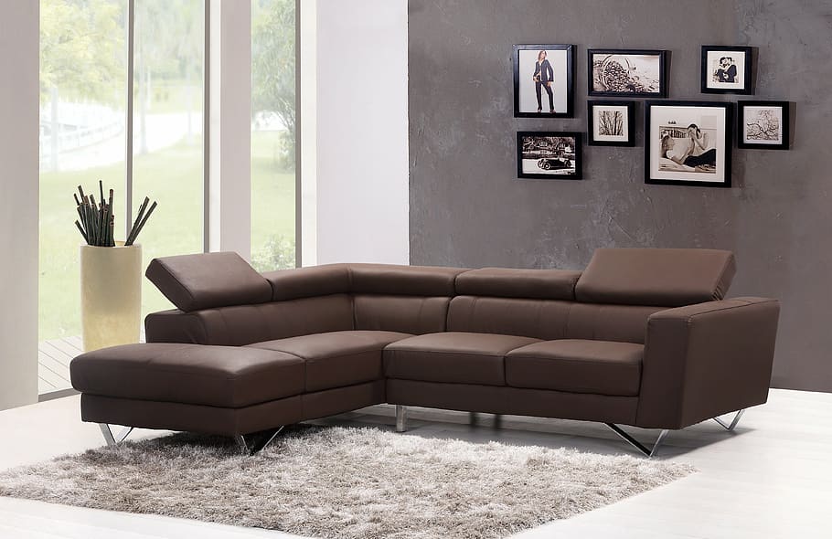 brown sectional couch, sofa, couch, home, interior, carpet, modern, room, house, reisdence