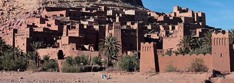 morocco, kasbah, desert, berber, sky, red, blue, sand, stone, ksar