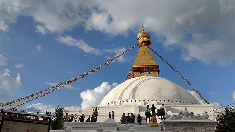 bodnath stupa, nepal, buddhism, cloud - sky, travel, sky, religion, travel destinations, architecture, tourism
